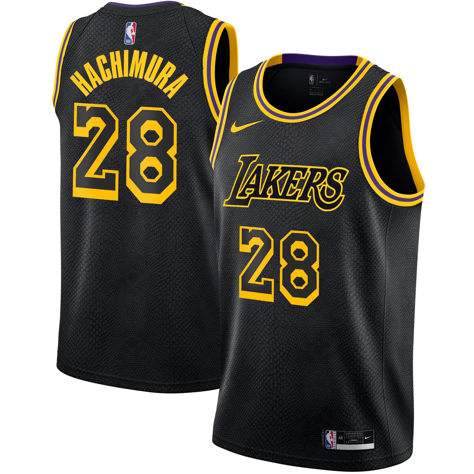 Men Los Angeles Lakers #28 Hachimura Black 2025 Nike Swingman NBA Jersey->->NBA Jersey